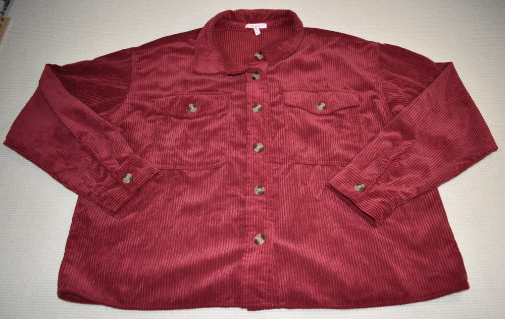 Maurices Womens Red Corduroy Button Down Shirt Jacket Shacket Size Large
